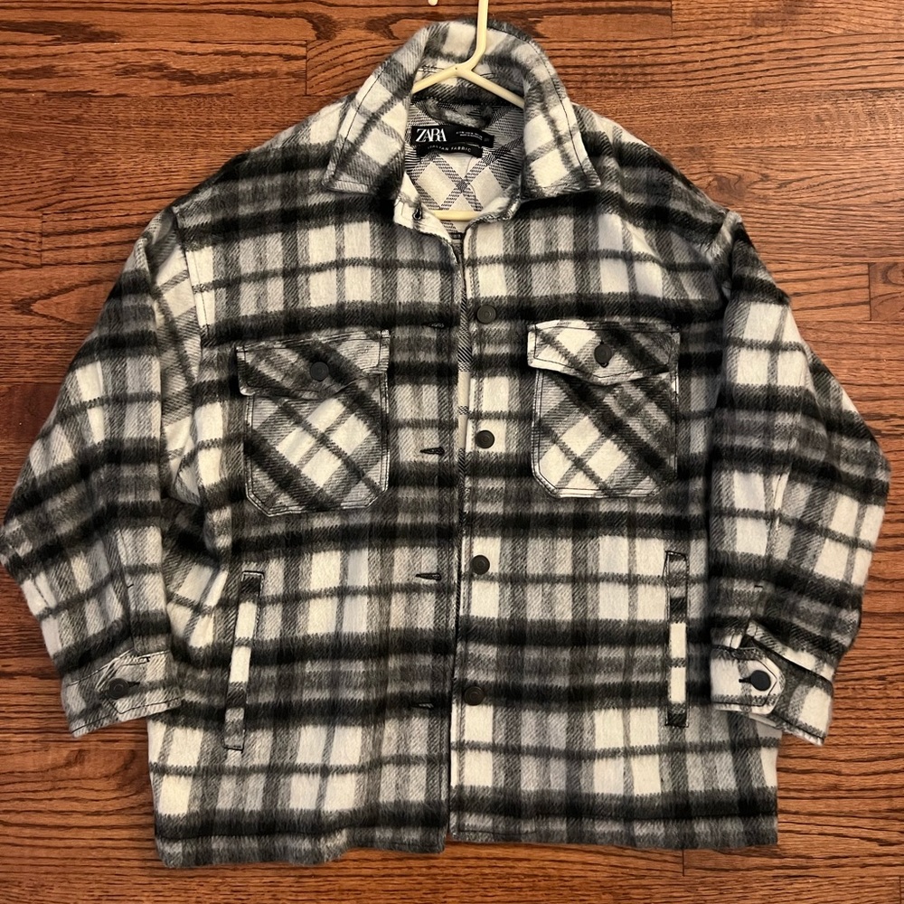 Zara Wool Blend Plaid Overshirt